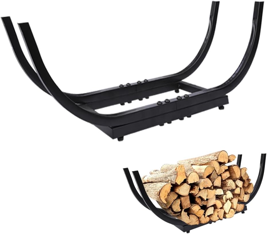 OUDE HOWER Curved Firewood Rack Heavy Duty Firewood Holder for Fireplace Indoor/Outdoor Fire Wood Storage, Log Rack Half Round, Black(22-Inch)