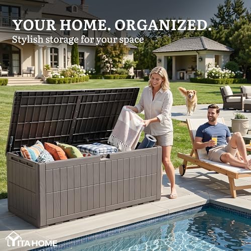 YITAHOME 200 Gallon Large Outdoor Storage Box XL Resin Deck Box with Lock