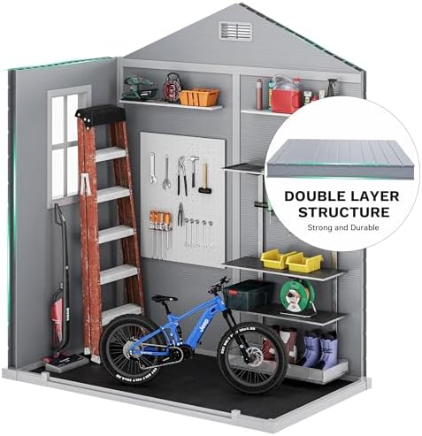 DWVO 6X4FT Resin Outdoor Storage Shed with Floor, Window & Vents, Tool Shed