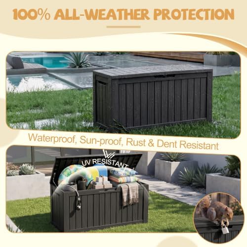 EFU Outdoor Storage Box, 160 Gal Gen 2 Resin Deck Box w/Gas Struts & Wheels