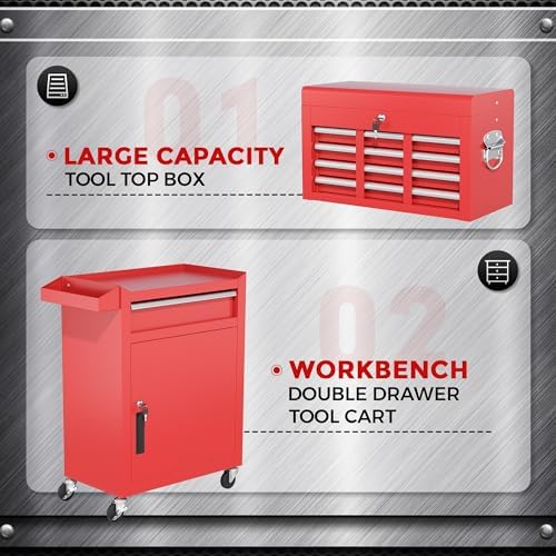 INTERGREAT Tool Chest, 5 Drawers Rolling Tool Chest with Detachable Top Tool Box, Tool Chests with Universal Lockable Wheels, Metal Tool Cart for Garage, Workshop, Barbershop, Red