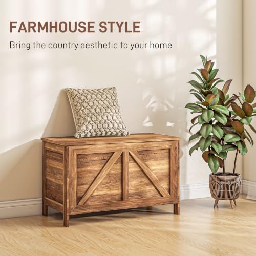 HOMCOM 30" Farmhouse Storage Bench Lift Top Storage Chest in Brown Oak