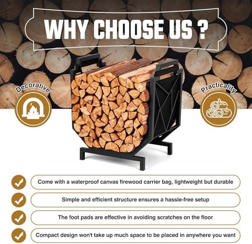 HIHADUUM Firewood Rack Outdoor Indoor - Firewood Holder with Canvas Log Carrier Heavy-Duty Sturdy Waterproof Wood Storage Firewood Organizer for Fireplace Decor