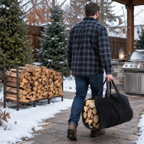 4FT Firewood Rack Indoor Outdoor with Log Carrier, Firewood Log Rack Holder with 4 Reinforced Metal Sheets for Fireplace Wood Storage, Heavy Duty Metal Pile Log Stand Stacker Holder for Patio Outdoor
