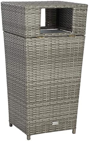 SAFAVIEH Outdoor Mazeli Wicker Trash Can, 35.1" Grey PAT7512B