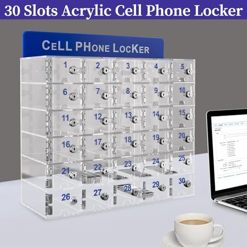 30 Slots Acrylic Clear Cell Phone Locker Box