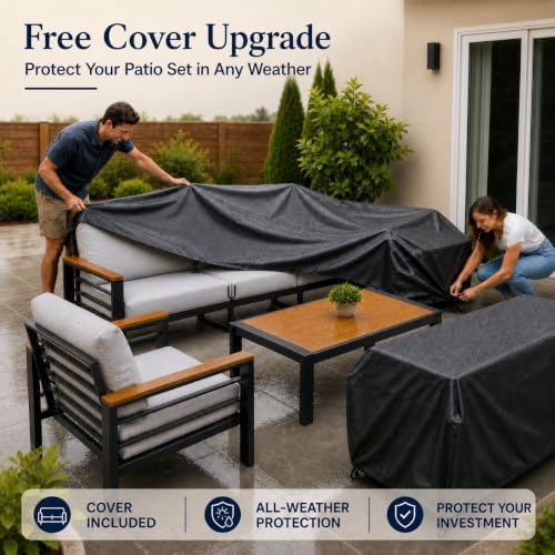Aluminum Outdoor Patio Furniture, 5 Piece 7-Seat Conversation Set with 2 Chai...