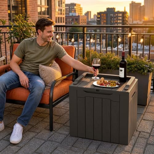 Flamaker 2 Pack Deck Box 31 Gallon Waterproof Resin Storage Box with Lid