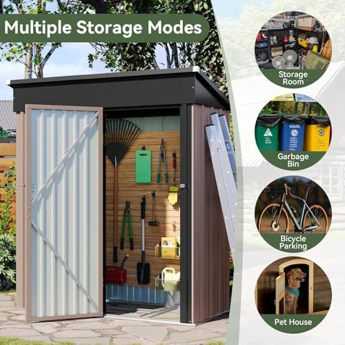 Aoxun 5'x2.9' Shed Outdoor Storage Shed Brown
