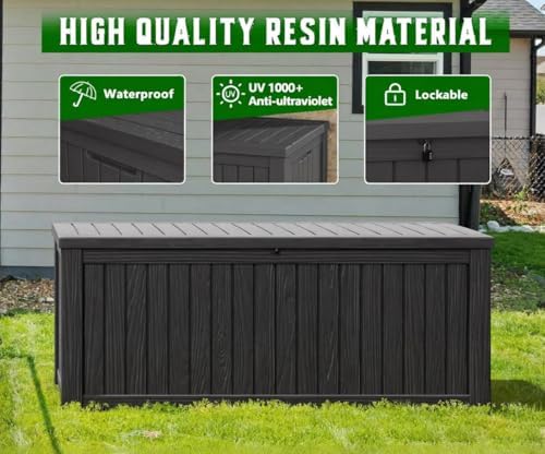 151 Gal Deck Box, Outdoor Storage Box Waterproof Lockable, Gas Lift,Black