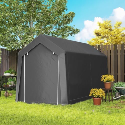 Outsunny 7' x 12' Portable Storage Shed Shelter, Heavy Duty Outdoor Shed, Waterproof Garden Storage Tent with Ventilation Window and Roll-up Zipper Door for Bike, Motorcycle, Garden Tools, Gray