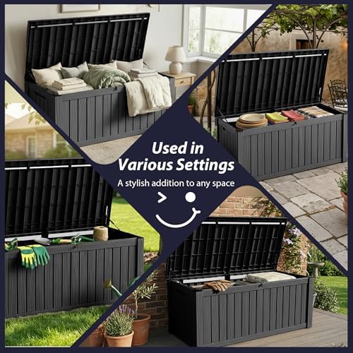 180 Gallon Resin Deck Box, Outdoor Storage Box, Waterproof UV Resistant，Weatherproof Organizer for Patio Furniture Cushions, Pool Accessories, Garden Tools, Indoor & Outdoor Use, Black