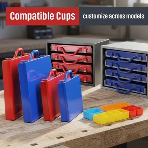 Metal Organizer Box with 10 Removable Compartments, Red