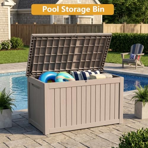 300 Gallon Outdoor Storage Box Waterproof Lockable Resin Deck Box Large, Patio Storage Bin for Pool Accessories Cushion Furniture, Garden Tools, UV-Resistant Outside Delivery Grey