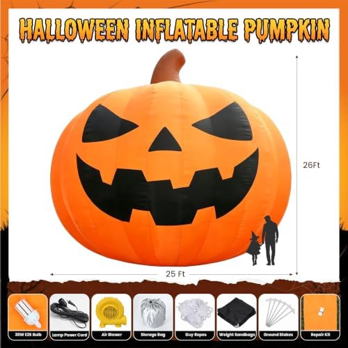 Giant 26Ft Halloween Inflatables Pumpkin Decorations with Blower, 3D Design