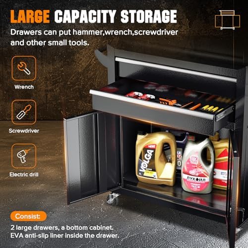 Crownland 8 Drawer Rolling Tool Chest with Wheels, Black