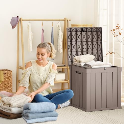 PatioZen 50 Gallon Resin Deck Box, Lockable Patio Outdoor Storage Box for Furniture, Garden Tools and Tools Storage, Waterproof Outside Storage Boxes - Grey