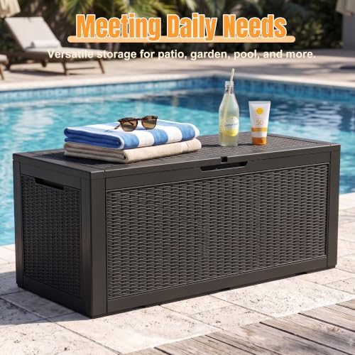 Outdoor Storage Box, 160 Gallon Waterproof Resin Deck Box with Support Rod