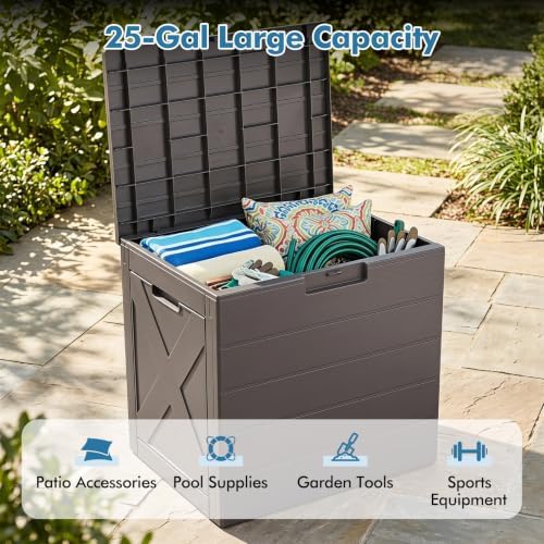 Tangkula 25 Gallon Outdoor Storage Box with Lockable Lid