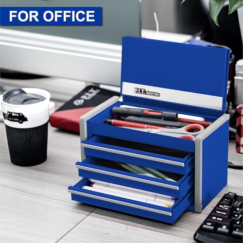 P.I.T. Mini Tool Box,3 Drawers Small Metal Toolbox for Tools Storage,Blue