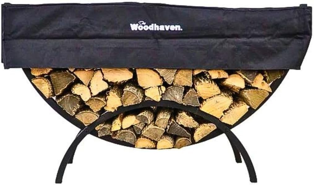 Woodhaven Black 3-Foot Crescent Firewood Rack, With Cover | Made in USA