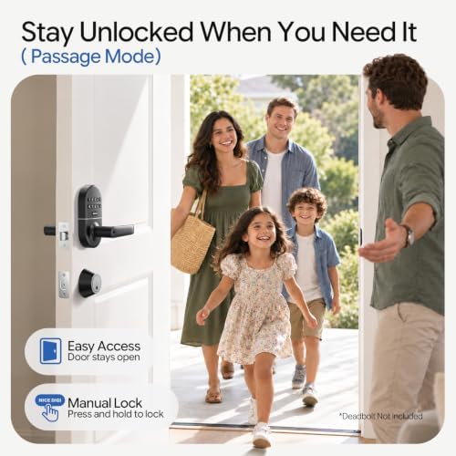 Keypad Door Lock with Handle, Smart Keyless Entry with Code for Front Door