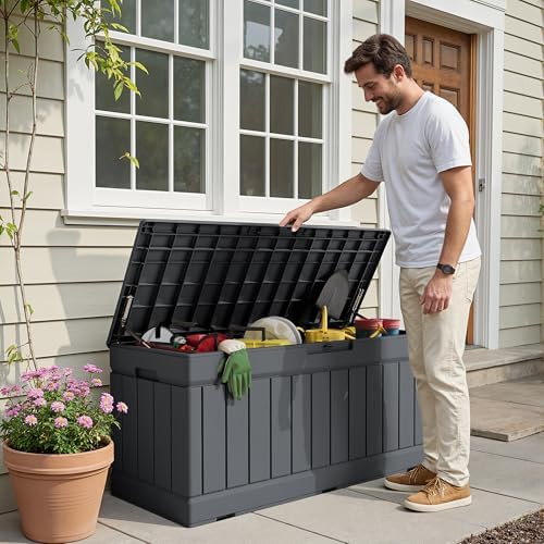 Devoko 78 Gallon Deck Box, Waterproof Resin Outdoor Storage Box