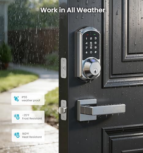 Veise VE07 Fingerprint Smart Deadbolt Lock, App Control, Fobs, Satin Nickel