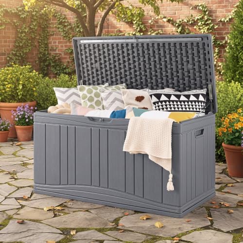 Tangkula 80 Gallon Outdoor Storage Box with Gas Struts & Lockable Lid