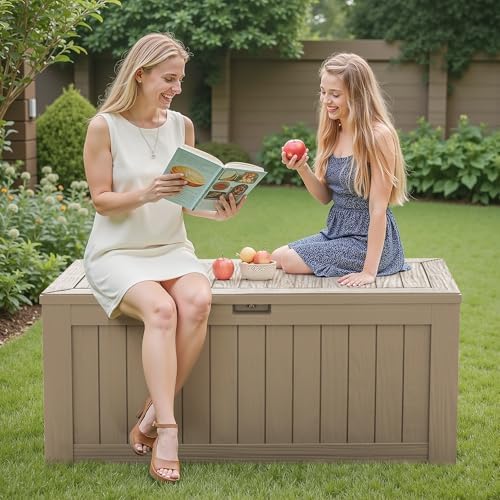Flamaker Internal 120 Gallon Deck Box Waterproof, Large Outdoor Storage Box