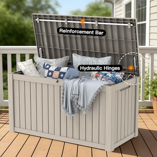 Mars Villa 180 Gallon Deck Box, Outdoor Storage Box, Outside Bin, Grey