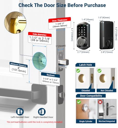 Veise VE06 Smart Lock for Front Door, App Control, Matte Black