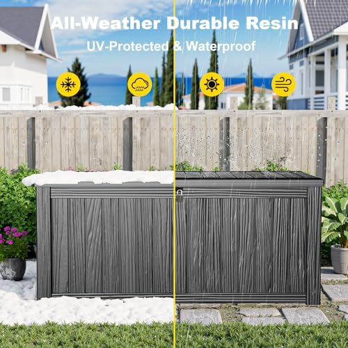 180 Gallon Resin Deck Box, Outdoor Storage Box, Waterproof UV Resistant，Weatherproof Organizer for Patio Furniture Cushions, Pool Accessories, Garden Tools, Indoor & Outdoor Use, Black