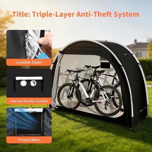 Anti-Theft Bike Storage Tent, PU5000 Waterproof Shed for 2 Bikes