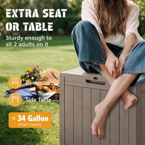NUNU LAB 34 Gal Outdoor Storage Box Waterproof Lockable,Deck Box,Grey