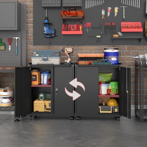 Metal Garage Storage Cabinet with Wheels, Lockable Rolling Tool Cabinet