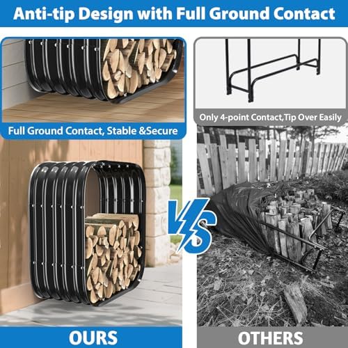 49in Firewood Rack with Cover Roof, Waterproof Heavy Duty Metal Log Holder for Indoor Outdoor Fireplace, Galvanized Steel Fire Wood Storage for Backyard Porch Deck