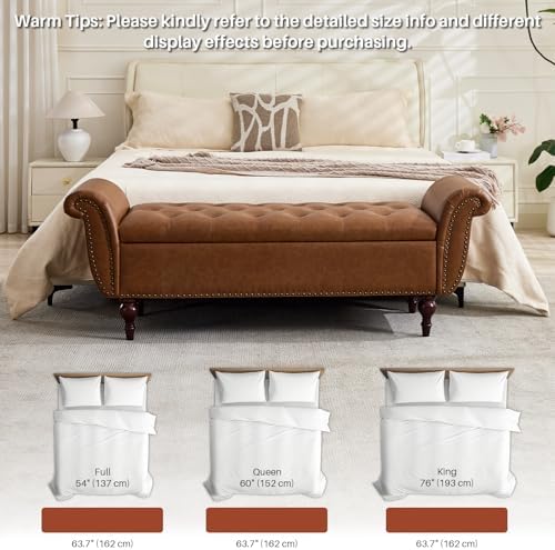 63.8" Storage Bench For Bedroom Faux Leather End Of Bed Bench With Storage