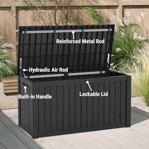 Mars Villa 180 Gallon Outdoor Storage Box, Deck Box Waterproof, Black
