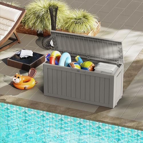 Mars Villa Deck Box, Outdoor Storage Box Waterproof, 72 Gallon, Grey