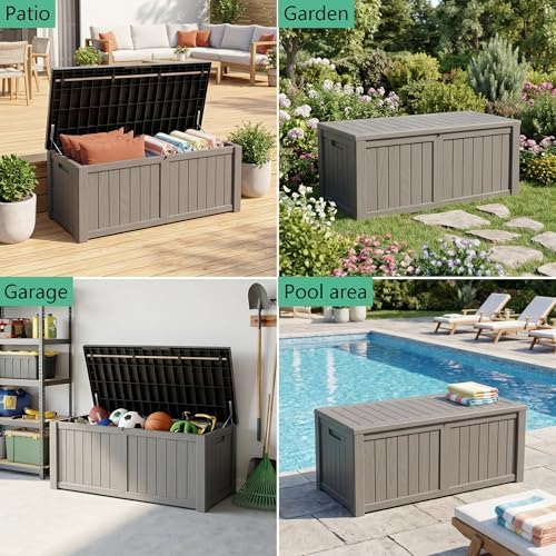 148 Gallon Resin Deck Box - Outdoor Storage Chest for Patio Furniture Cushions, Garden Tools, Pool Accessories & Backyard Organization Lockable Waterproof All-Weather, Easy Assembly