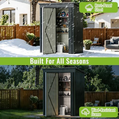 5x3 FT Outdoor Storage Shed, Metal Garden Shed with Upgraded Frame, Lockable Doors for Backyard, Patio, Lawn and Garden