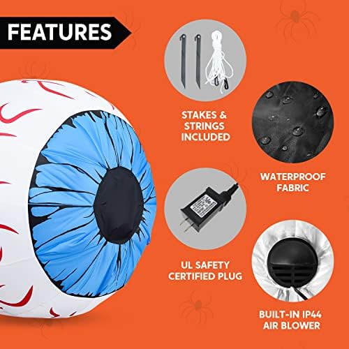 Joiedomi 3Ft Halloween Inflatable Large Set of Eyes, Light Up Eyeball with Build-in LEDs, Blow Up Inflatable for Halloween Party Indoor, Outdoor, Yard, Garden, Lawn Decorations for Yard (Blue)