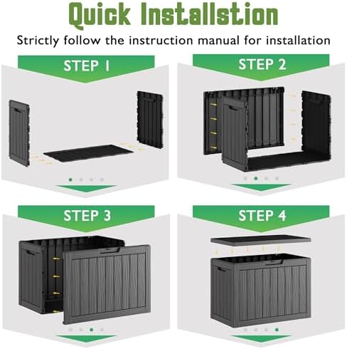 Outdoor Storage Waterproof Deck Box for Patio (50 Gallon, Black)