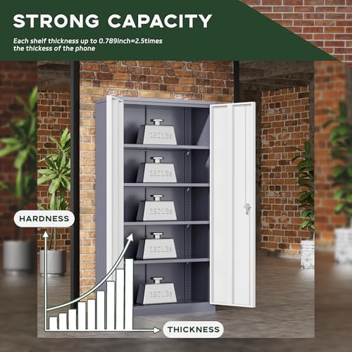 Greenvelly Metal Garage Storage Cabinet, 72" Locking Metal Cabinet with 2 Doors and 4 Adjustable Shelves, Lockable File Cabinet for Home, Office, Garage (36" W x 18" D)