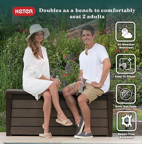 Keter Brushwood Outdoor Storage Deck Box,120 Gallon, Brown