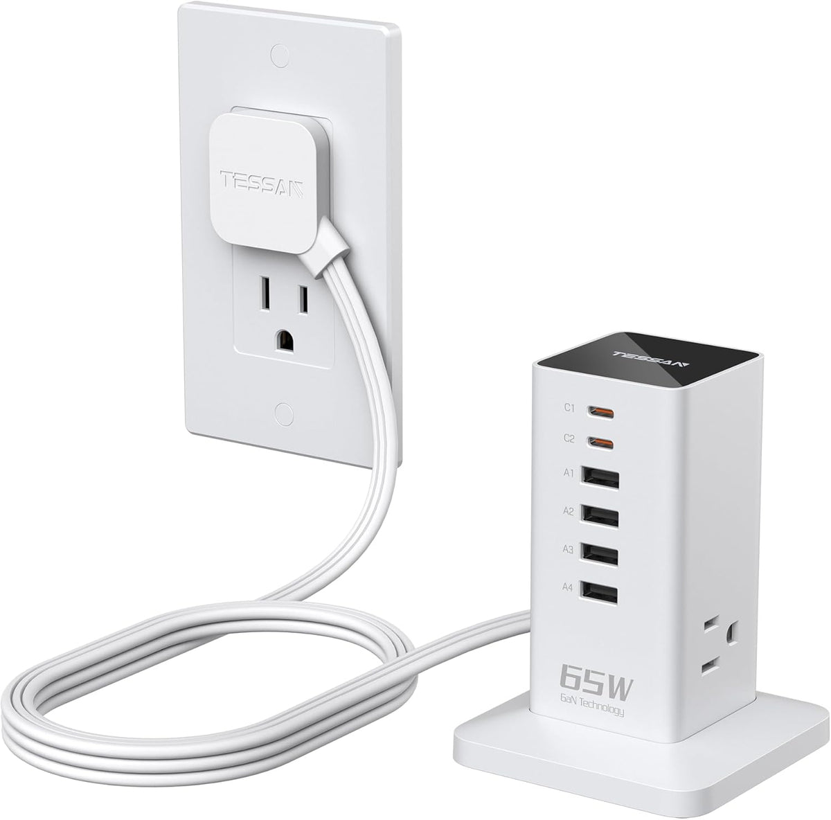 USB Charging Station for Multiple Devices PD 65W, TESSAN 9-in-1 USB C Charger