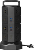 Power Strip Tower Surge Protector, JACKYLED 16 Outlets 6 USB Charging Station