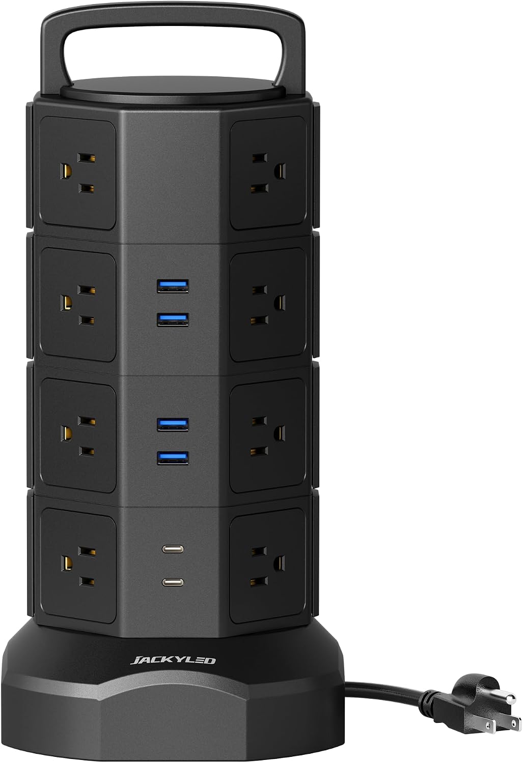 Power Strip Tower Surge Protector, JACKYLED 16 Outlets 6 USB Charging Station