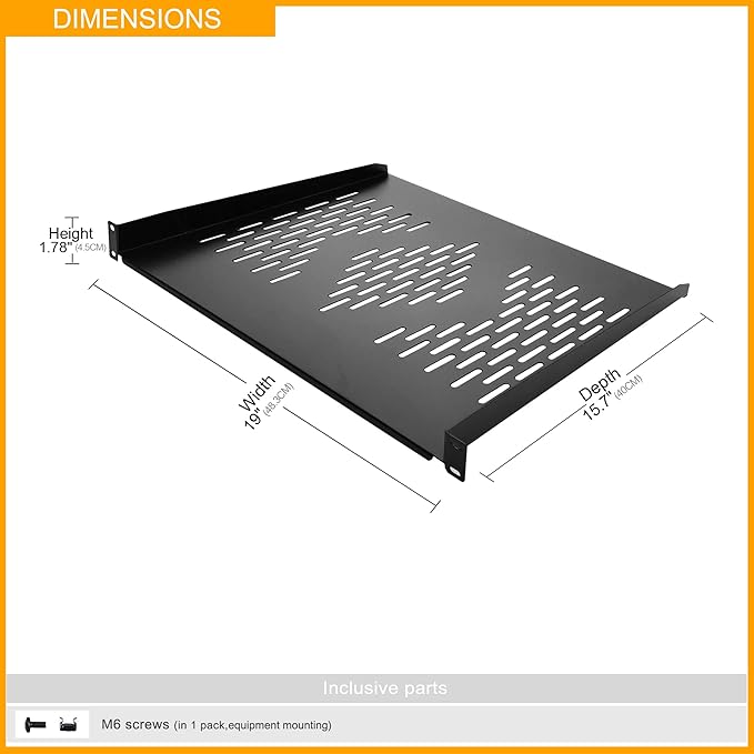RIVECO 2 PCS 1U Server Rack Shelf 19” Rack-Mount Trays 16 Inches Vented